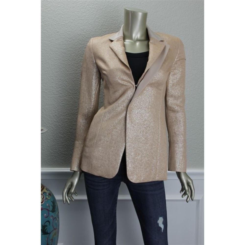 NWT AKRIS Rose Gold Lame Textured Metallic Ranunculus Carry Jacket 2